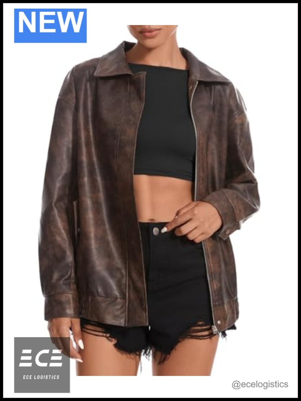 Faux Leather Jacket Oversized Motorcycle Zip Moto Coat Women